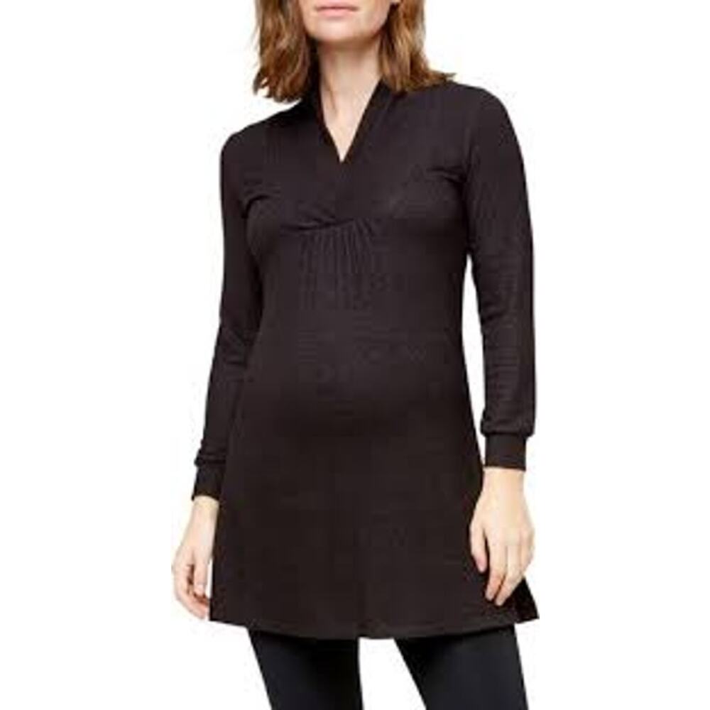 Nom Maternity Womens Luna Sweater XS Dark Gray Stretch Shawl Collar Knit
